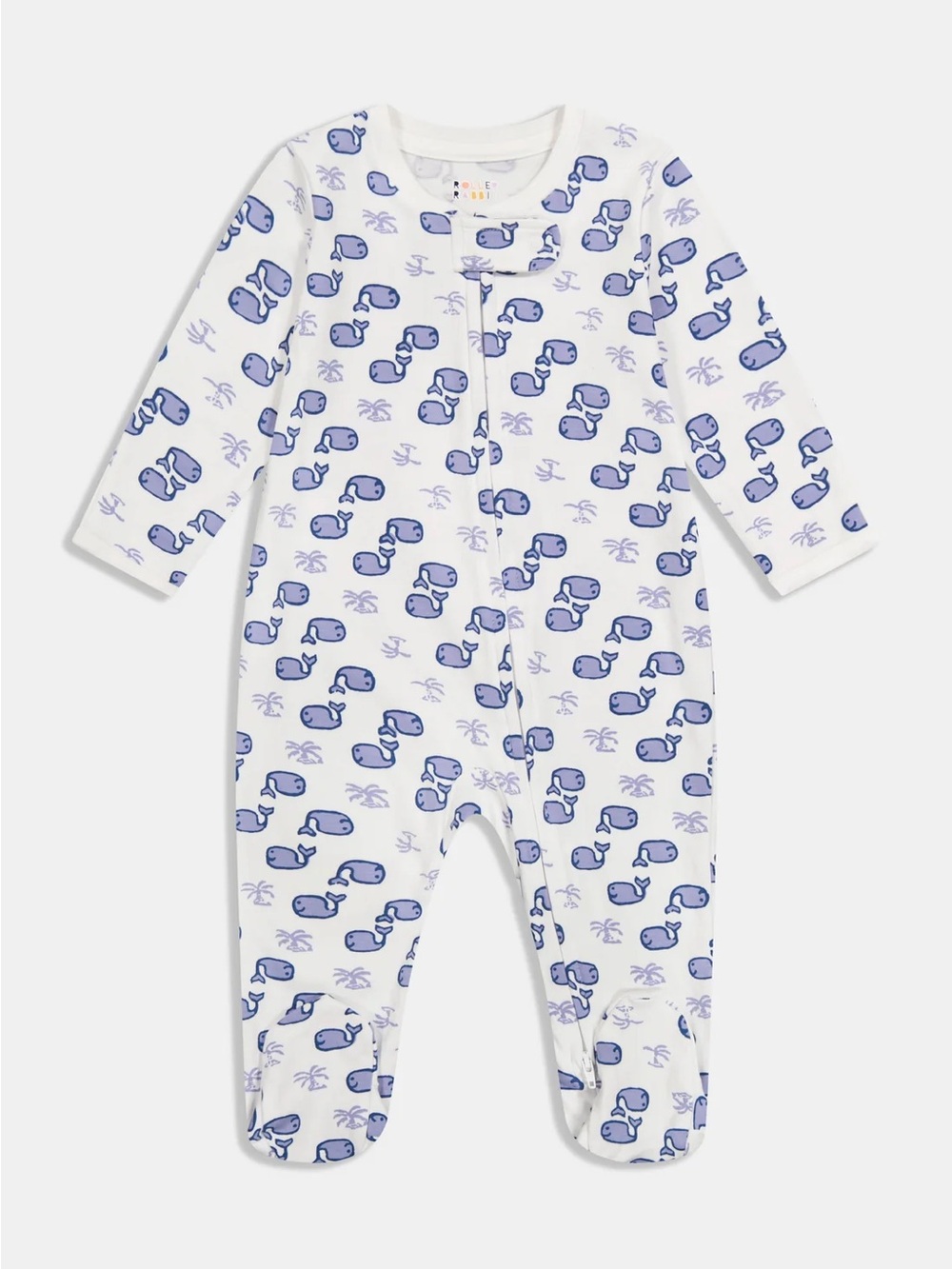 “Moby” Blue Whale Print Baby One-Piece Footed Pajamas